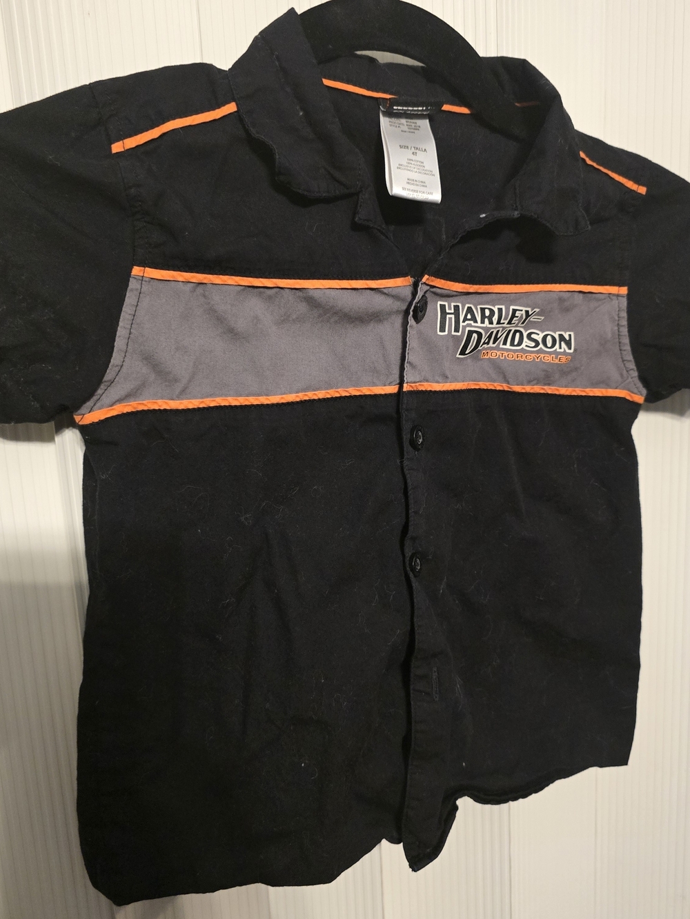 Harley-Davidson Kids Short Sleeve Button Shirt 4T - Missing 1 Button
